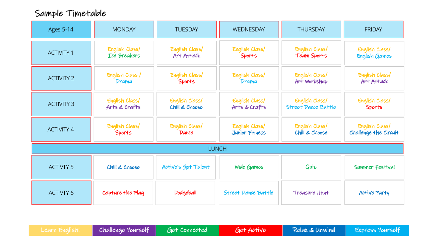 oxford active camp timetable